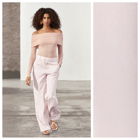 NWT. Zara ZW Collection Pink Viscose Blend Straight Cut Suit Pants. Size M XL.